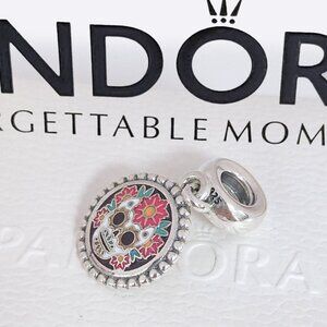 Pandora Skull Image Dia De Los Muertos Dangle Charm S925 Silver with box